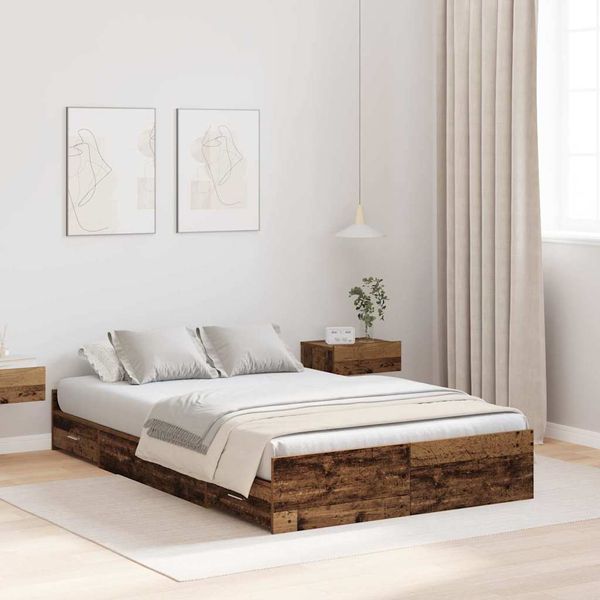 vidaXL Rám postele s úložným prostorem Staré drevo 120 x 200 cm