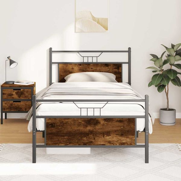 vidaXL Posteľný rám bez matraca dymový dub 100x190 cm kompozitné drevo