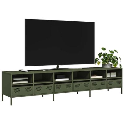 vidaXL TV skrinka olivovozelená 202x39x43,5 cm oceľ valcovaná studena