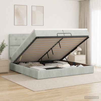 vidaXL Ottoman posteľ s matracom a LED Svetlosivá 200 x 200 cm Zamat