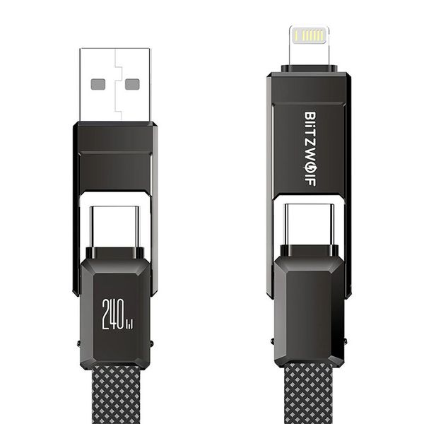 Blitzwolf BW-HDC7 4 v 1 USB+C+Hromový kábel 240W 1,2 m (čierny)