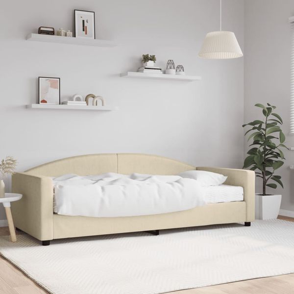 vidaXL Denná posteľ s matracom krémová 90x200 cm látka