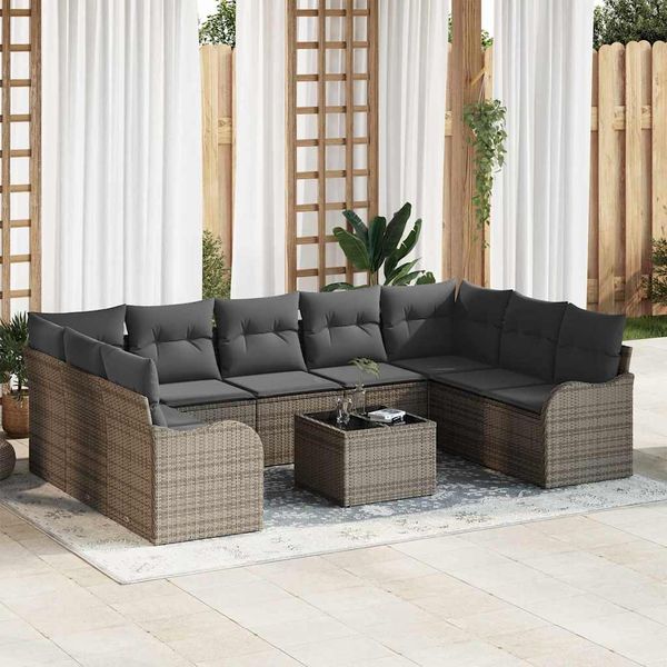 vidaXL Súprava záhradných pohoviek s vankúšom 10 pcs Sivá Poly ratan