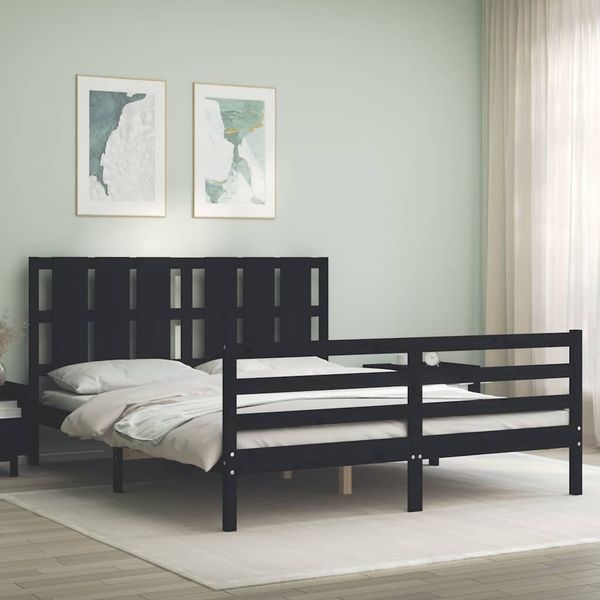 vidaXL Rám postele s čelom čierny masívne drevo King Size