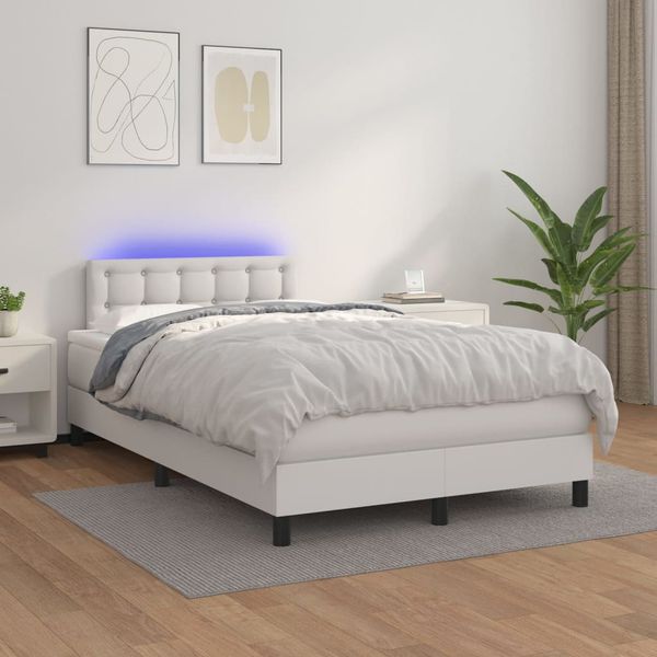 vidaXL Boxspring posteľ s matracom a LED biela 120x200 cm umelá koža