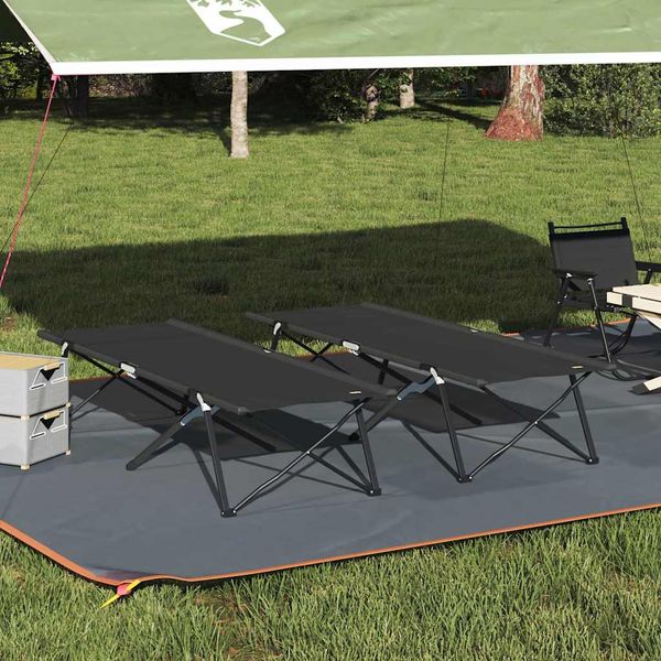 vidaXL Skladacia kempingová posteľ 2 pcs Čierna 206 x 76 x 74 cm