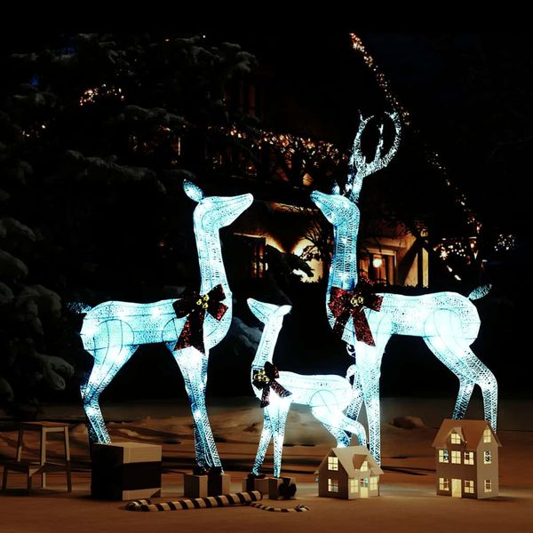 vidaXL Vianočná dekorácia sobia rodinka, bielo strieborná 201 LED