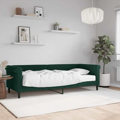 vidaXL Denná posteľ s matracom tmavozelená 80x200 cm zamat