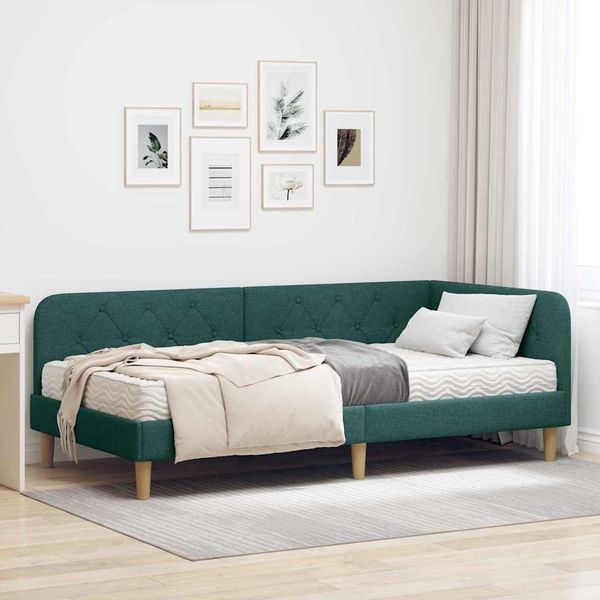vidaXL Rohový rám postele Tmavozelená 100 x 200 cm látka