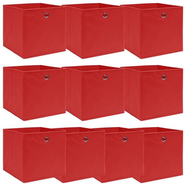vidaXL Úložné boxy 10 ks, červené 32x32x32 cm, látka