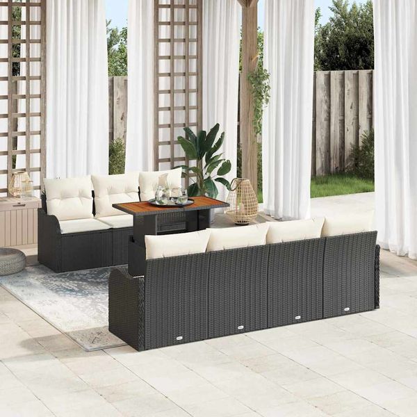 vidaXL Súprava záhradných pohoviek s úložiskom 8 pcs Čierna Poly ratan