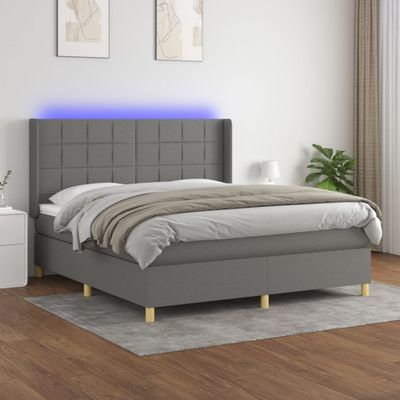 vidaXL Posteľ boxsping s matracom a LED tmavosivá 180x200 cm látka