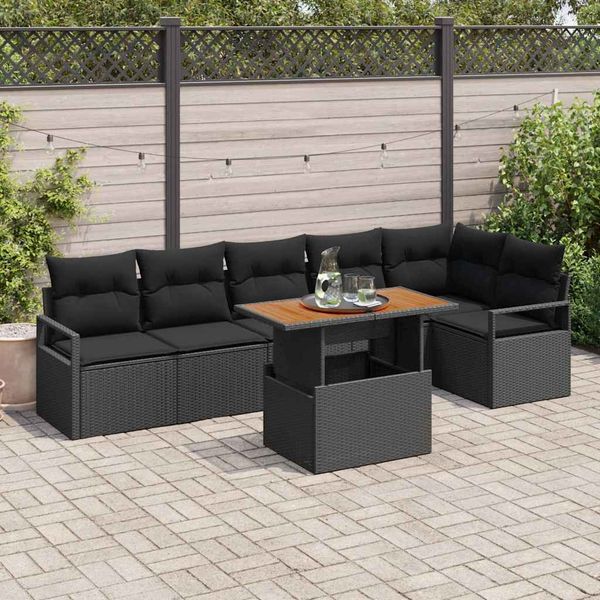 vidaXL Záhradný jedálenský set s vankúšom 7 pcs Čierna a Hnedá