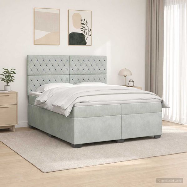 vidaXL Posteľ boxspring s matracom Svetlosivá 200 x 200 cm Zamat