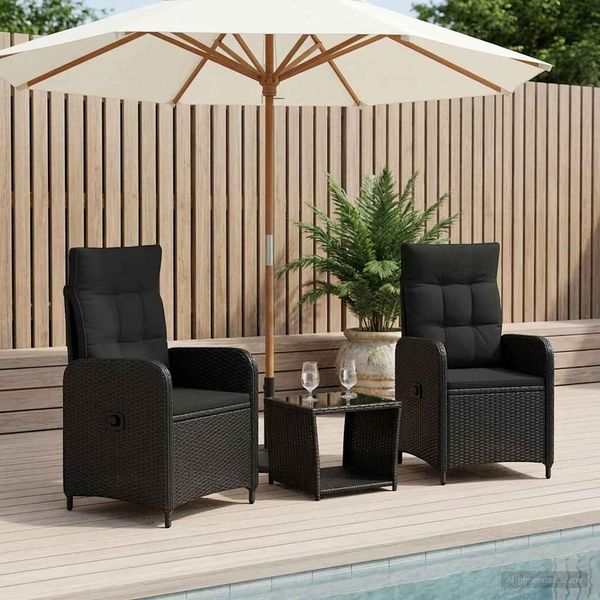 vidaXL Záhradný lounge set 3 ks Čierna