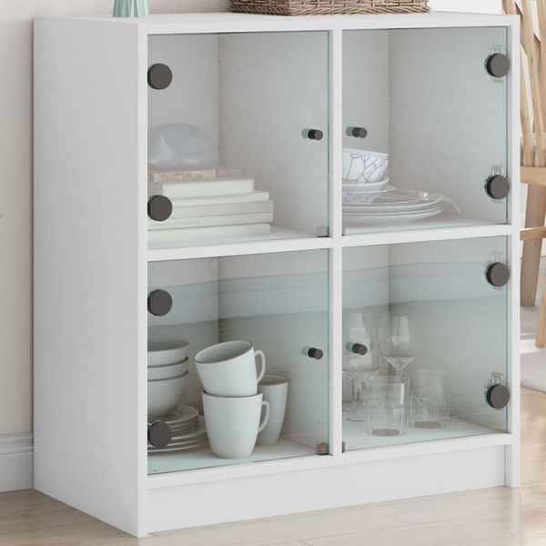 vidaXL Bočná skrinka so sklenenými dvierkami biela 68x37x75,5 cm