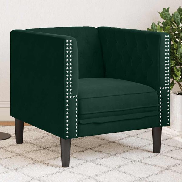 VidaXL Chesterfield Pohovka Tmavozelená zamatová
