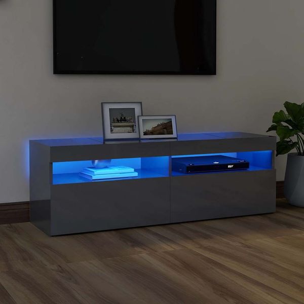 vidaXL TV skrinka s LED svetlami lesklá sivá 120x35x40 cm