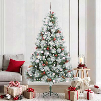 vidaXL Umelý vianočný stromček Zelená a biela 210 cm PVC, kov a plast