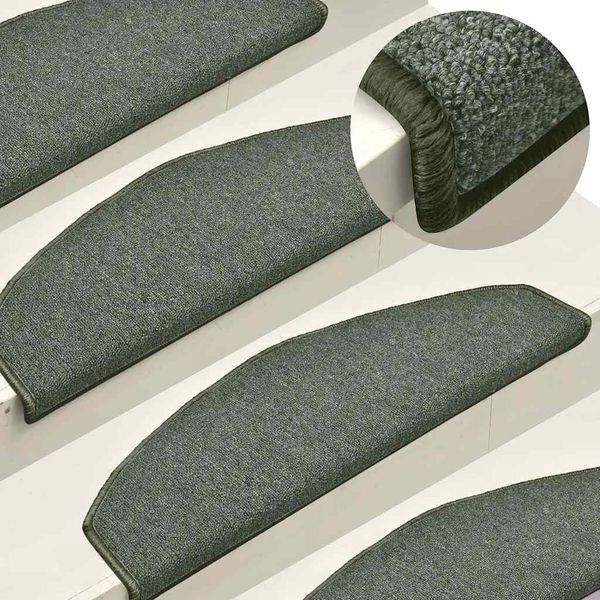 vidaXL Schodové rohože 15 ks 65x24x4 cm tmavozelené polkruhové veľké