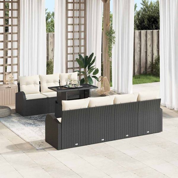 vidaXL Súprava záhradných pohoviek s vankúšom 8 pcs Čierna Poly Ratan