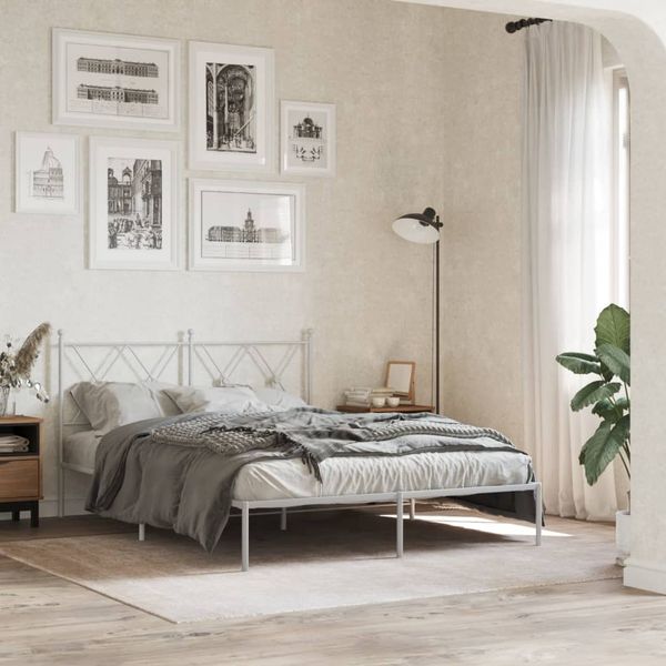 vidaXL Kovový rám postele s čelom biely 140x200 cm