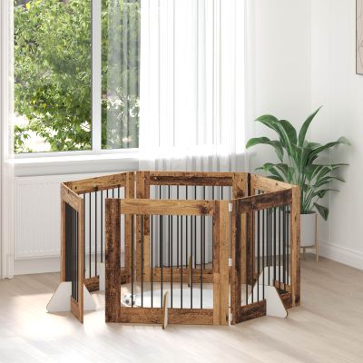 vidaXL Brána pre psov so stojanmi 6 pcs Staré drevo 80 x 80 cm