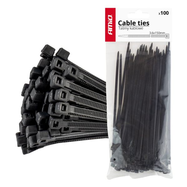 Sťahovacie pásky čierne 3,6x150mm - 100 ks