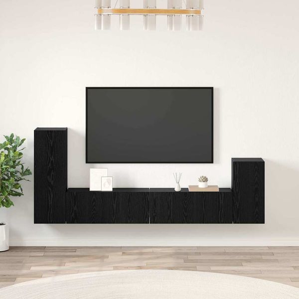 vidaXL Nástenný TV kabinet Nástenný 3 pcs Čierny dub Kompozitné drevo