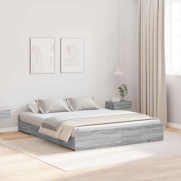 vidaXL Rám postele s úložným prostorem Sivý Sonoma 135 x 190 cm