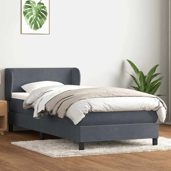 vidaXL Posteľný rám boxspring s matracom tmavosivý 90x210 cm zamat