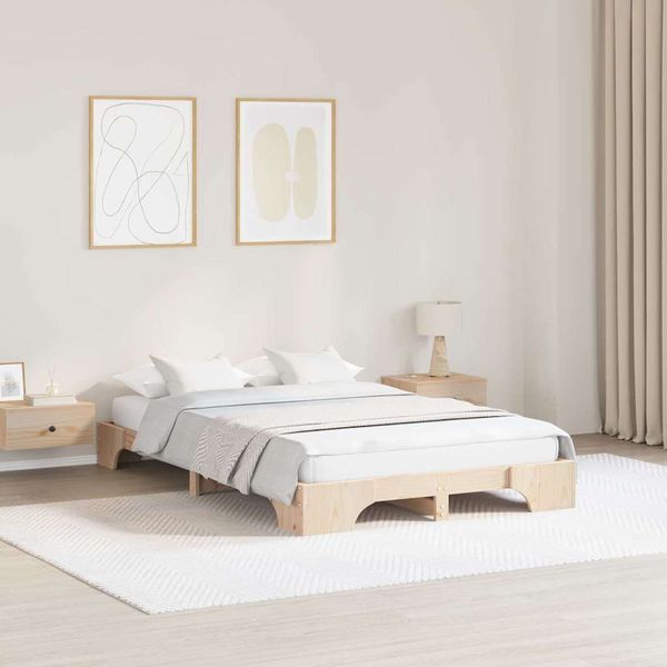 vidaXL Rám postele Prírodná 140 x 190 cm Masívne borovicové drevo
