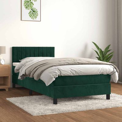 vidaXL Posteľný rám boxsping s matracom tmavozelený 90x190 cm zamat