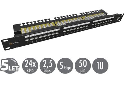 19'' patch panel Solarix 24 x RJ45 CAT6 UTP s vyväzovacou lištou 1U SX24L-6-UTP-BK-N