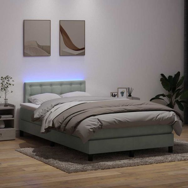 vidaXL Box Spring Posteľ bez matraca a LED Svetlosivá 120x220 cm Zamat