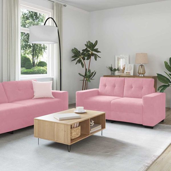 vidaXL Sada pohoviek 3 pcs Ružová 221 x 80 x 80 cm Zamat