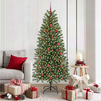 vidaXL Umelý vianočný stromček s 300 LED-i Zelená 180 cm PE a PVC
