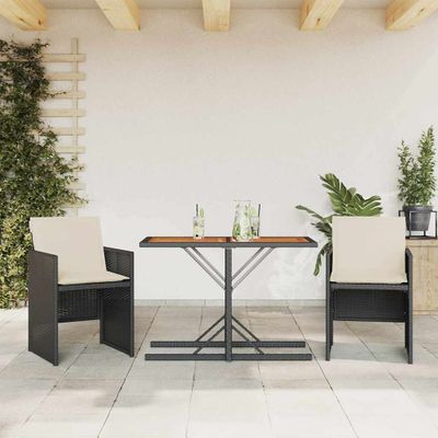 vidaXL 3-dielna bistro súprava s vankúšmi čierna polyratanová