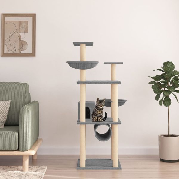 vidaXL Škrabadlo pre mačky so sisalovými stĺpikmi bledosivé 141 cm