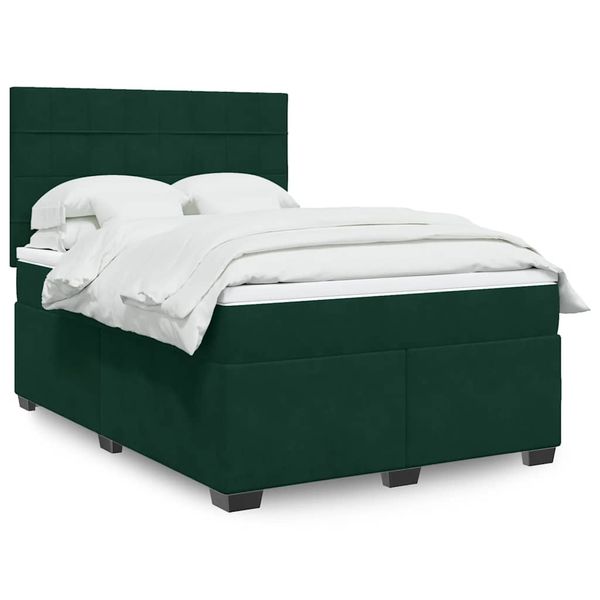 vidaXL Posteľný rám boxsping s matracom tmavozelený 140x190 cm zamat