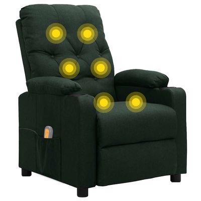 vidaXL Masážne kreslo, tmavozelené, látka
