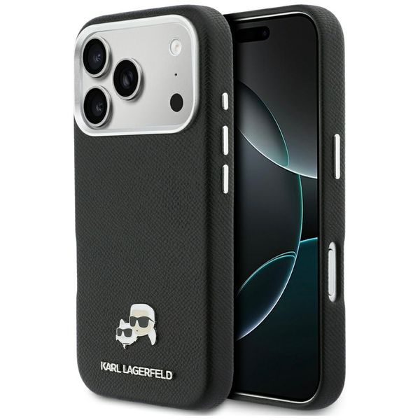 Puzdro Karl Lagerfeld pre iPhone 17 Pro 6,3" HC MAGSAFE PU FW S HLÁVKOVÝM ŠPENDLÍKOM K&C ČIERNA