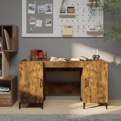 vidaXL Stôl dymový dub 140x50x75 cm spracované drevo