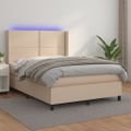 vidaXL Boxspring posteľ matrac a LED kapučínová 140x200 cm umelá koža