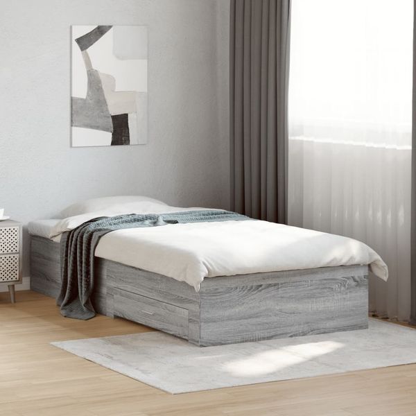 vidaXL Posteľný rám so zásuvkami sivý sonoma 75x190cm kompozitné drevo