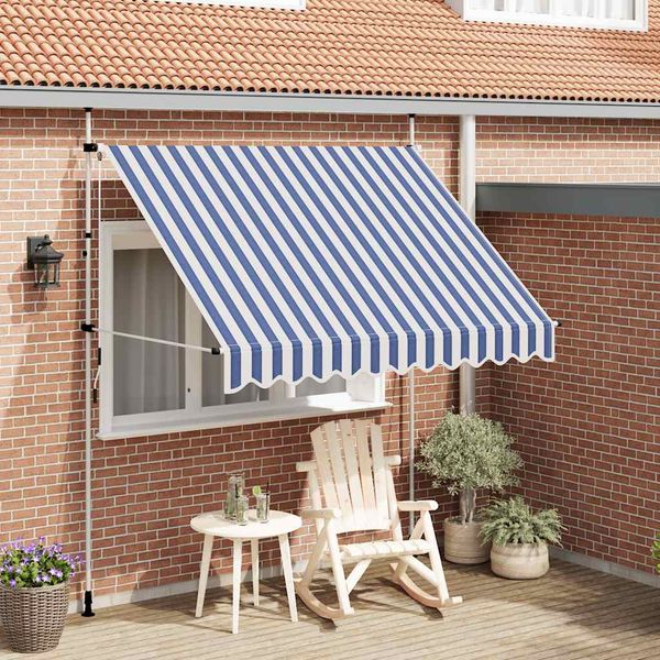 vidaXL Ručne zaťahovacia markíza, 250 cm, modro-biele pásiky