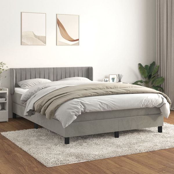vidaXL Posteľný rám boxsping s matracom bledosivý 140x190 cm zamat