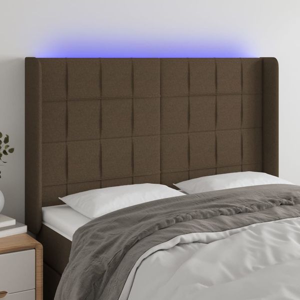 vidaXL Čelo postele s LED tmavohendé 147x16x118/128 cm látka