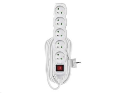 Prodlužovací kabel EMOS P1510 / 10 m / 5 zásuvek / s vypínačem / bílý / PVC / 1 mm2