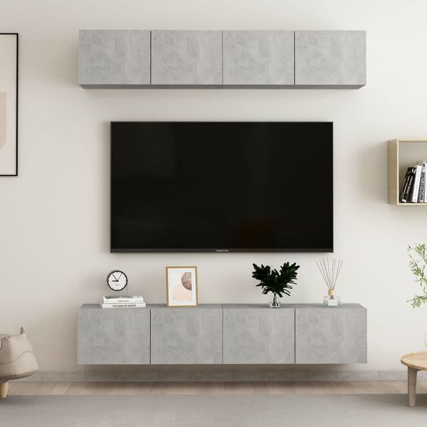 vidaXL TV skrinky 4 ks, betónovo sivé 80x30x30 cm, kompozitné drevo